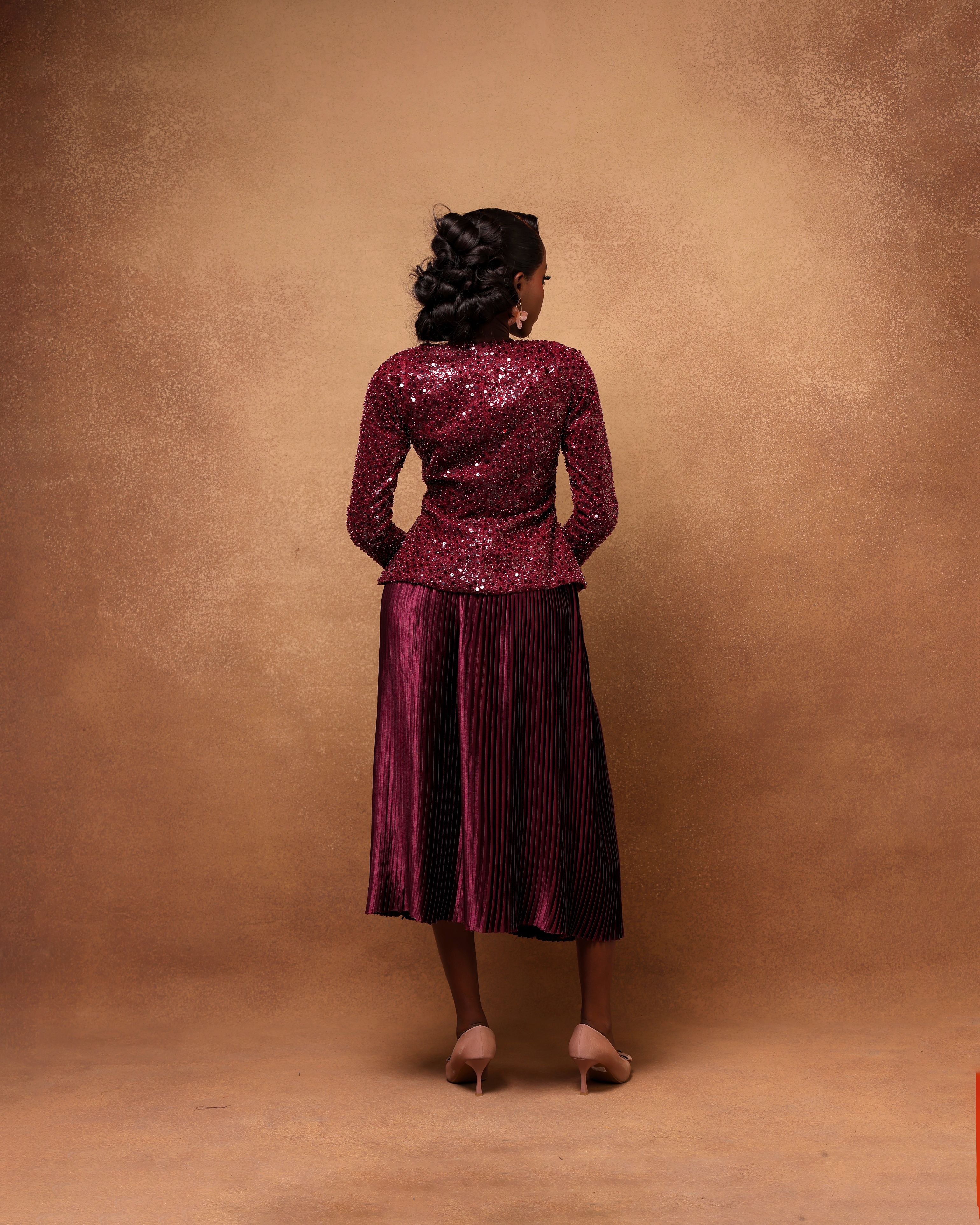 Òkìkìọlá Embellished Fluted Jacket & Pleated Skirt 2-Piece Set