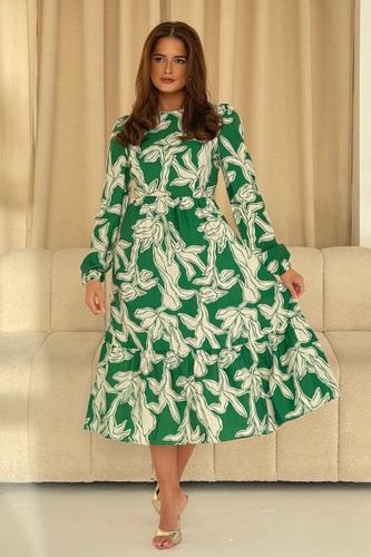 May Long Sleeve Tiered Midi Dress Green