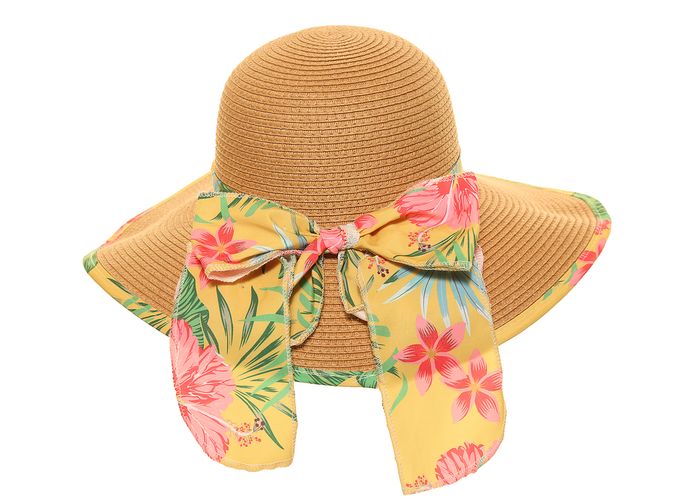S530- LADIES WIDE BRIM STRAW HAT WITH SCARF BAND/BRIM