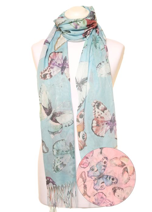 LS176 -PK12 LADIES LIGHT WEIGHT BUTTERFLY PRINT SCARF