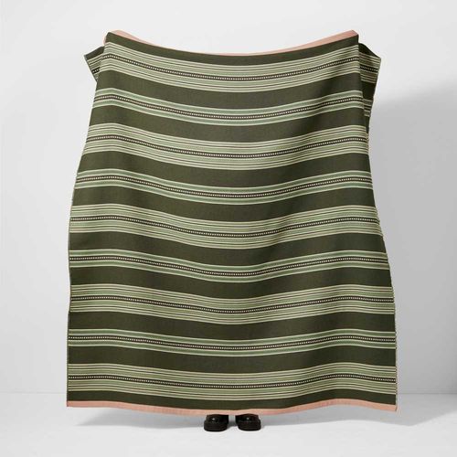 Bamburgh Stripe Sage/Pink Large Recycled Cotton Throw