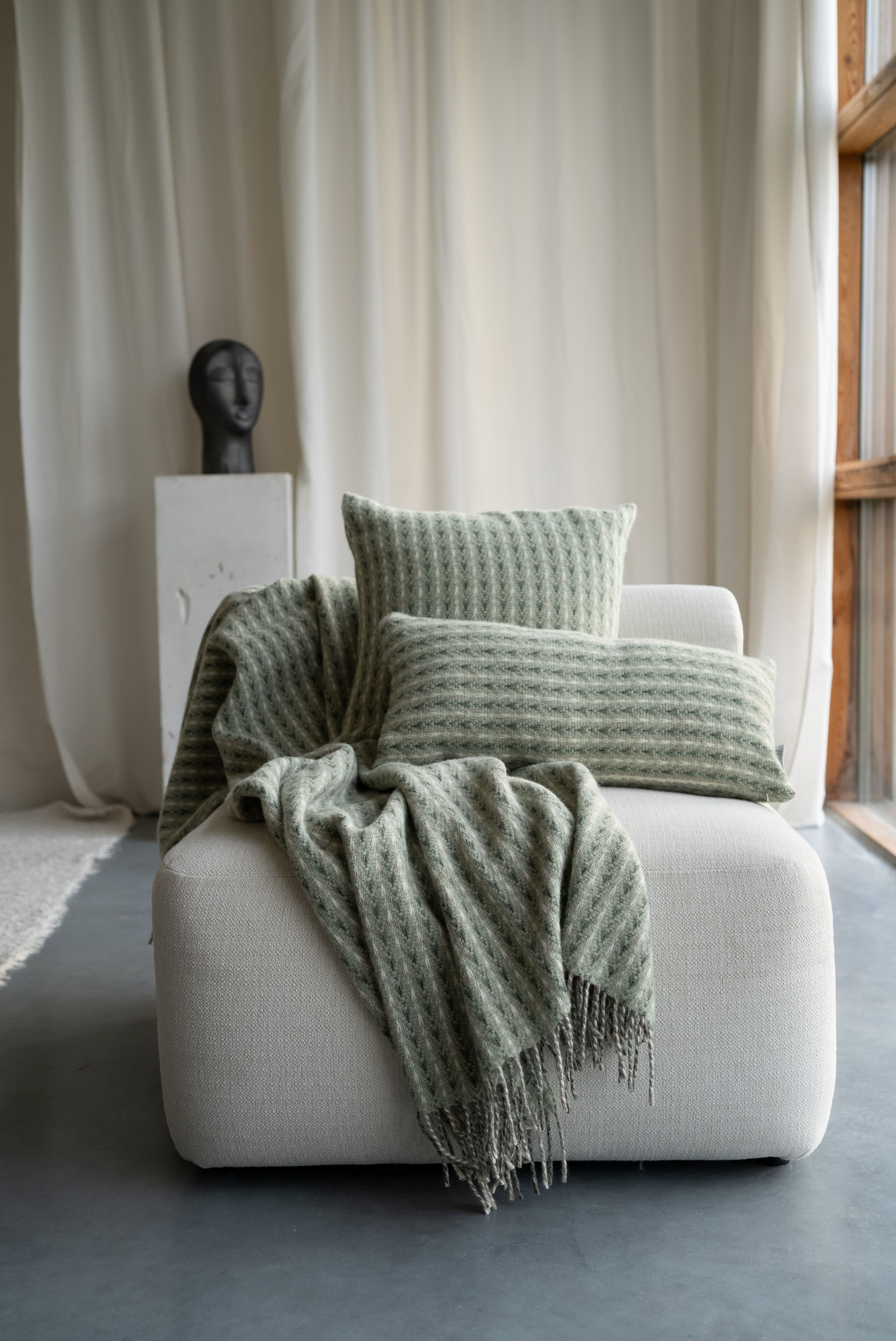 Shady Pure New Wool Throw Blanket in Gentle Green