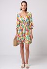 V-Neck Mini Dress with Ruffle Details in Exclusive Papaya Print