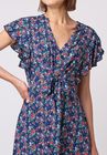 Transitional Flutter Sleeve Mini Dress in Navy Floral
