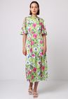 Best Selling Angel Sleeve Midi Dress in Green Floral