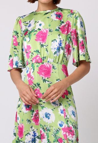 Best Selling Angel Sleeve Midi Dress in Green Floral