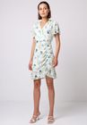 Ruched Mini Dress in White Green Burnout Floral