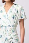 Ruched Mini Dress in White Green Burnout Floral
