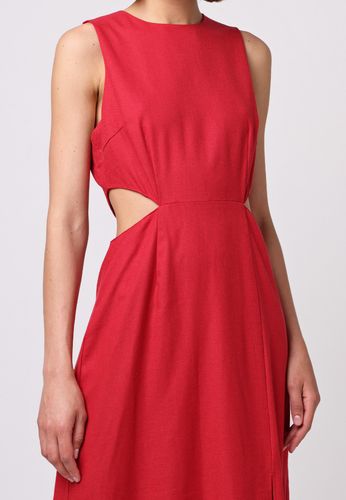 Linen Midi Dress with Side Cut Outs