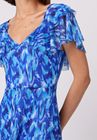 Flutter Sleeve A-Line Dress with Tie Back in Blue Print