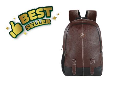 Mike Octane Faux Leather Laptop Backpack - Tan