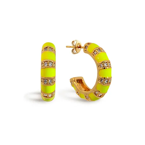 Neon Yellow Striped Half-Hoop Earrings