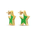 Neon Green Enamel Star Earrings  with Cubic Zirconia Edge