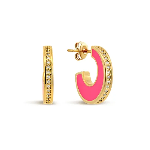 Neon Pink Block Colour Half-Hoop Earrings