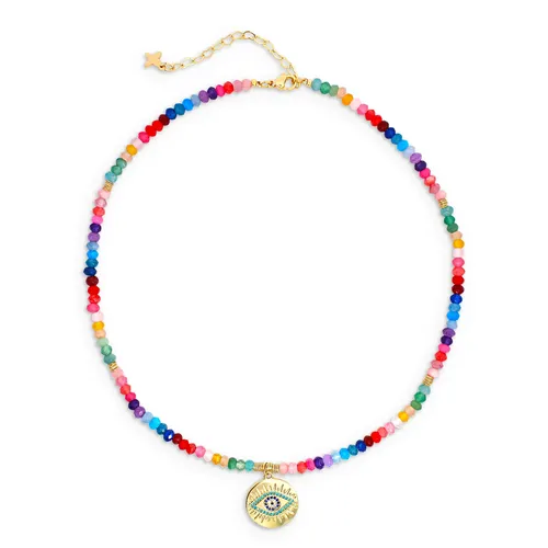 Multicoloured Natural Stones & Embellished Coin Charm Evil Eye Pendant Regular price