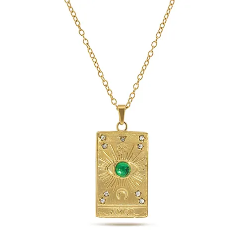 Amor Tarot Card with Green Jade Charm Necklace