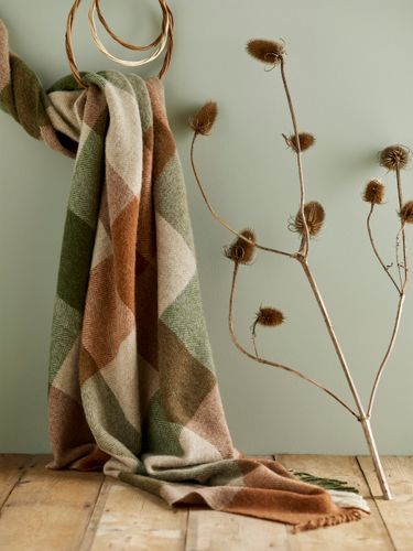 Block Check - Terracotta/Green British Wool Throw