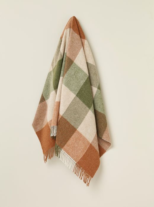 Block Check - Terracotta/Green British Wool Throw