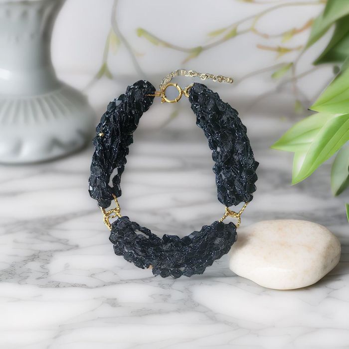 CHLOE CRYSTAL BLACK FABRIC NECKLACE - INSPIRED BY VICTORIAN NOIR TREND
