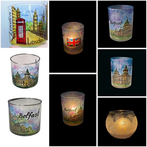 Hand-painted glass candle holders