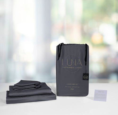 Organic Bamboo Luxury Bed Set - Charcoal Grey