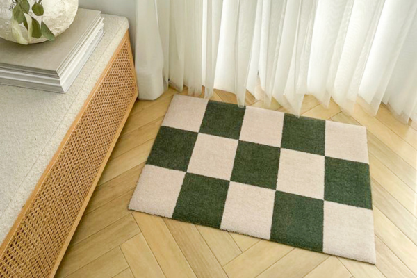 Checkerboard Door Mat in Laurel Green