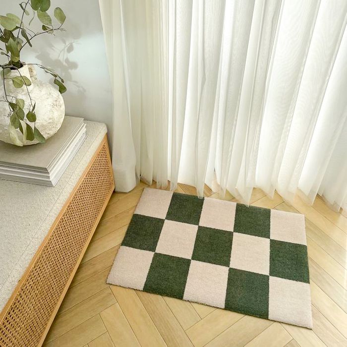 Checkerboard Door Mat in Laurel Green