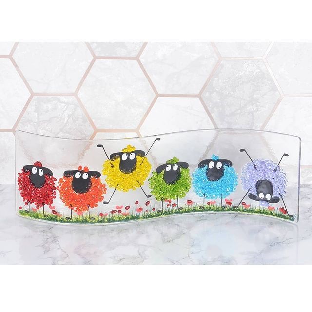 Handmade Fused Glass Crazy Sheep