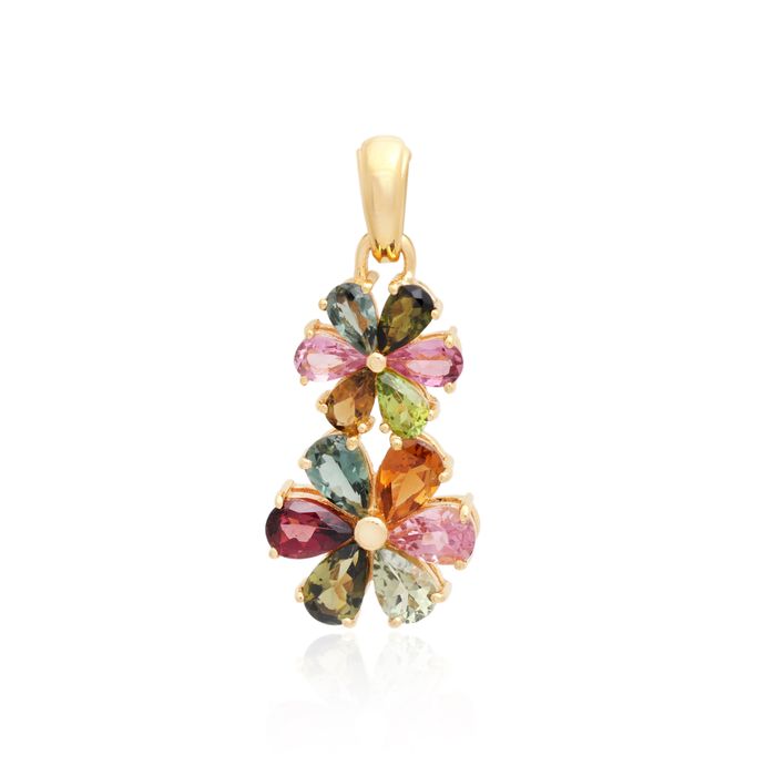 Multi Tourmaline Pear Pendant with Prong Setting silver 925 (MT012)