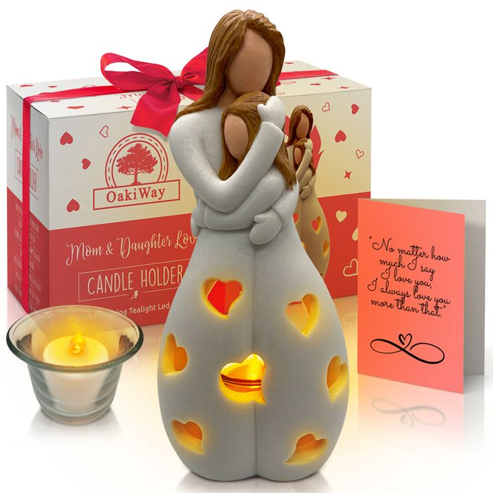 Hand Painted Mum & Daughter's Love Candle Holder, With LED Candle - Gifts For Mum Or Daughter, Mother's Day gift