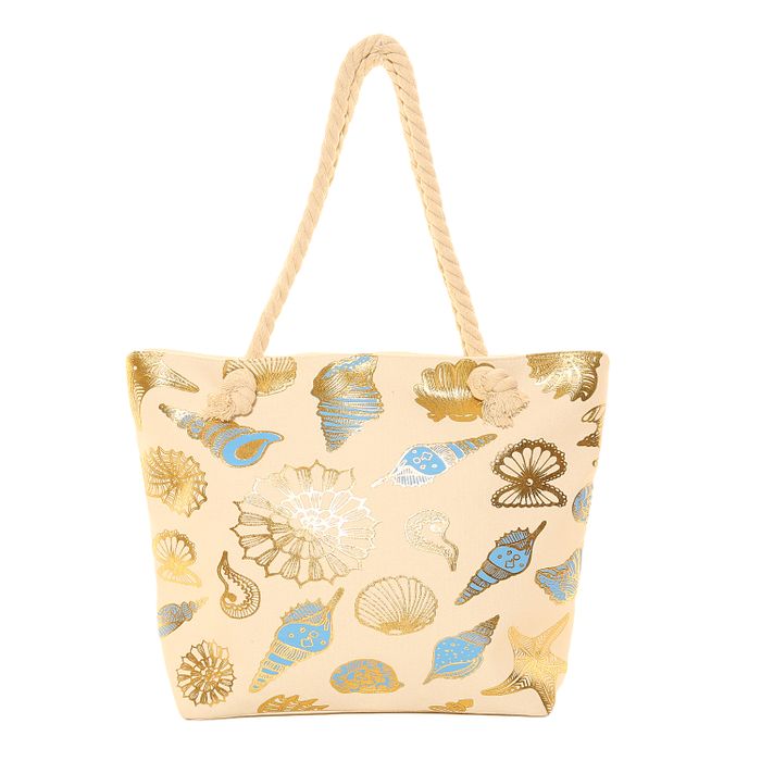 LB99- PK OF 6 BEACH BAG WITH GOLD SHELL/EYE PRINT