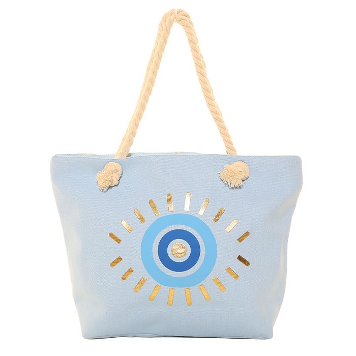 LB99- PK OF 6 BEACH BAG WITH GOLD SHELL/EYE PRINT
