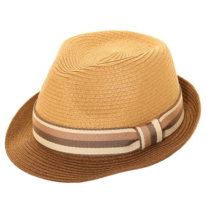 S542- PK OF 12- 2 TONE STRAW TRILBY HAT WITH DETAIL BAND