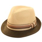 S542- PK OF 12- 2 TONE STRAW TRILBY HAT WITH DETAIL BAND