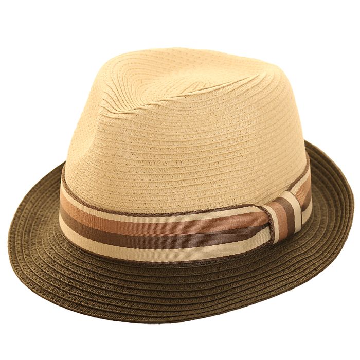 S542- PK OF 12- 2 TONE STRAW TRILBY HAT WITH DETAIL BAND
