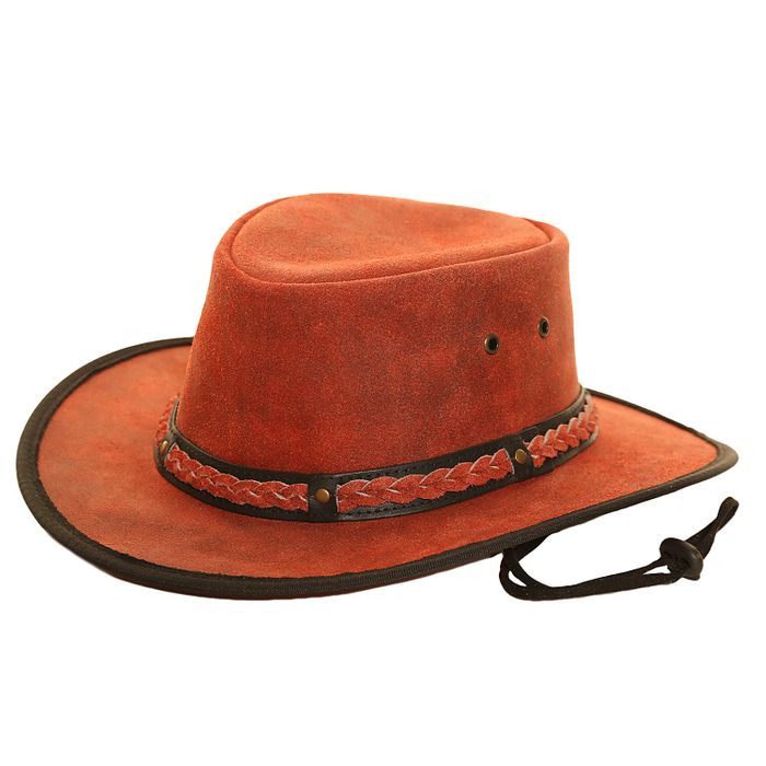 AK89S - RED LEATHER AUSTRALIAN STYLE HAT