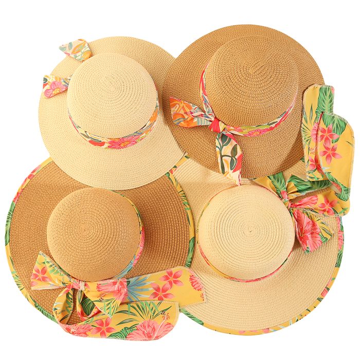 S530- LADIES WIDE BRIM STRAW HAT WITH SCARF BAND/BRIM
