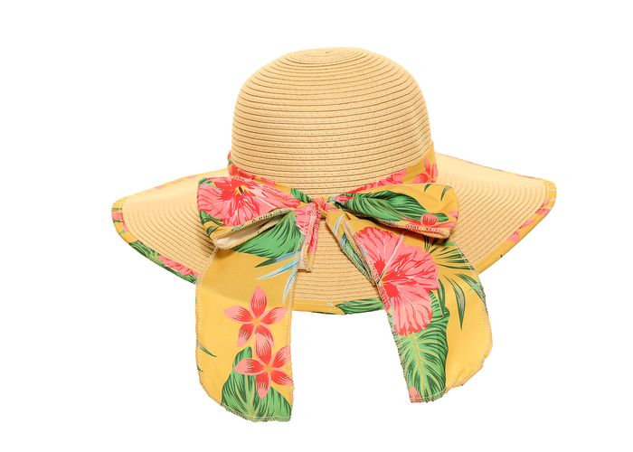 S530- LADIES WIDE BRIM STRAW HAT WITH SCARF BAND/BRIM