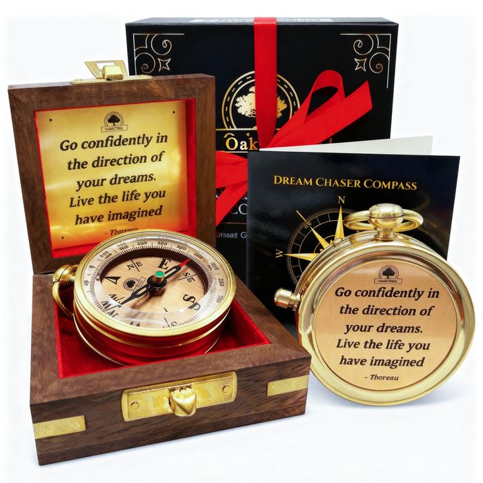 The Dream Chaser Compass in Wooden Box - Graduation Inspirational, Motivational Gift