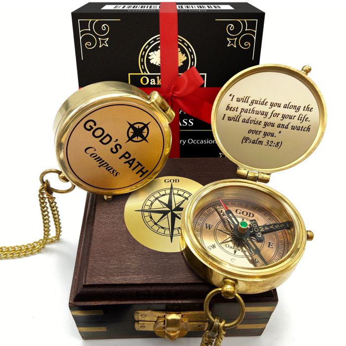 God's Path Compass In Wooden Box – Religious Gifts for Men, Christian Sentimental & Inspirational Present