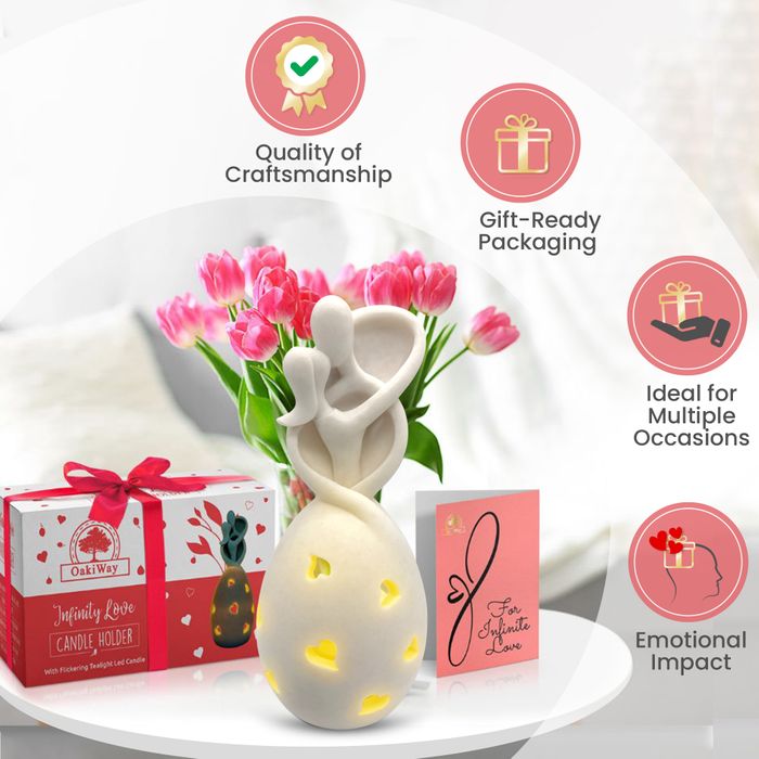 Infinity Love Candle Holder Statue with Flickering LED Candle - Gifts for Couples, Wife & Husband