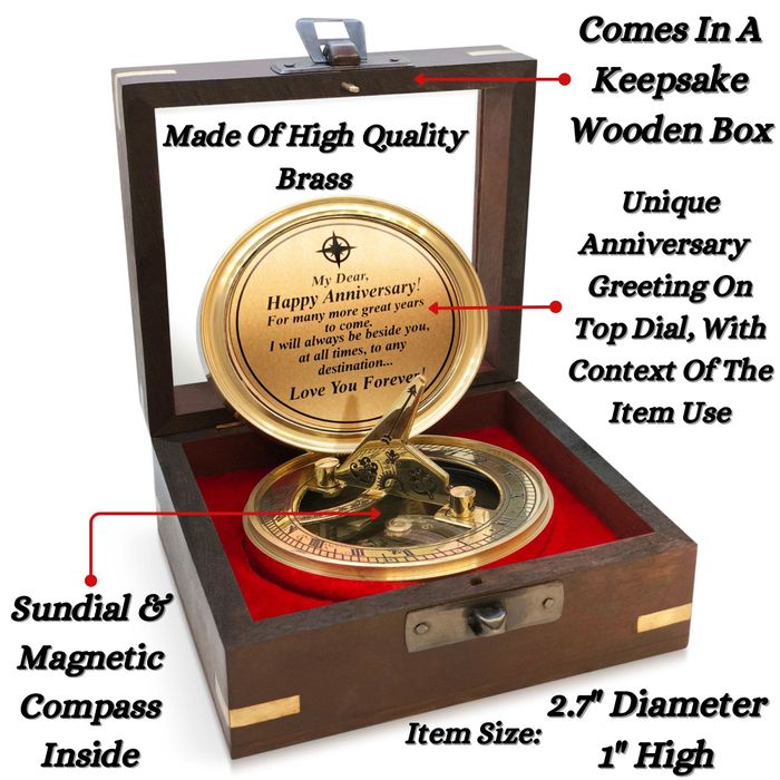 Anniversary Sundial Compass – Customizable Brass Timepiece & Keepsake Gift