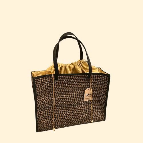 Sumatra Black & tan Palm Weave Tote Bag