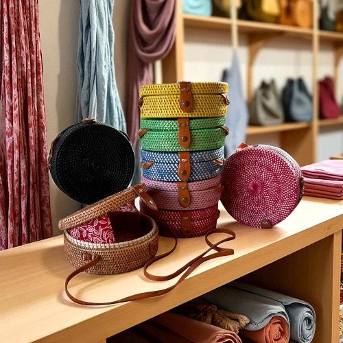Rattan Round and Heart Shaped Shoulder Bags