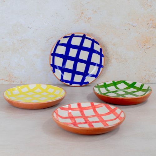 Handpainted Moroccan Check Pattern Plates