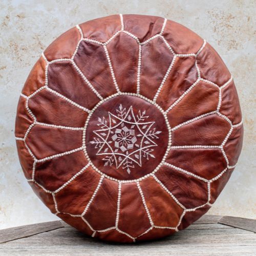 Handstitched Moroccan Leather Pouffe