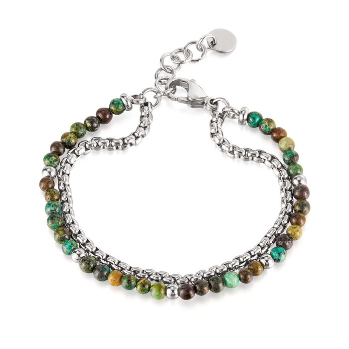 Tribal Steel real Stone Bead Bracelets