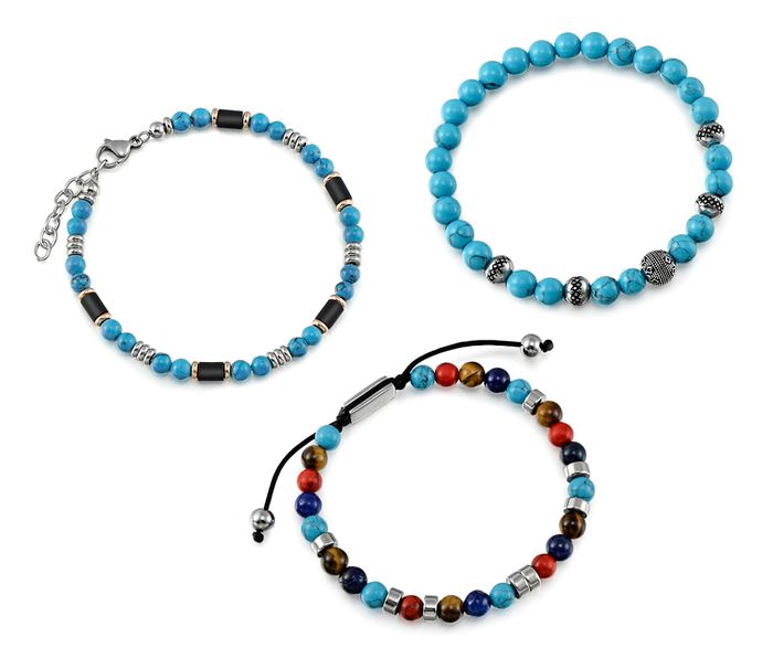 Tribal Steel real Stone Bead Bracelets