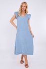 WASHED LINEN FRILL SLEEVE SIDE POCKET DRESS