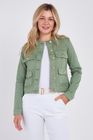 GOLD BUTTON FRONT POCKETS ROUND NECK DENIM STRETCH JACKET
